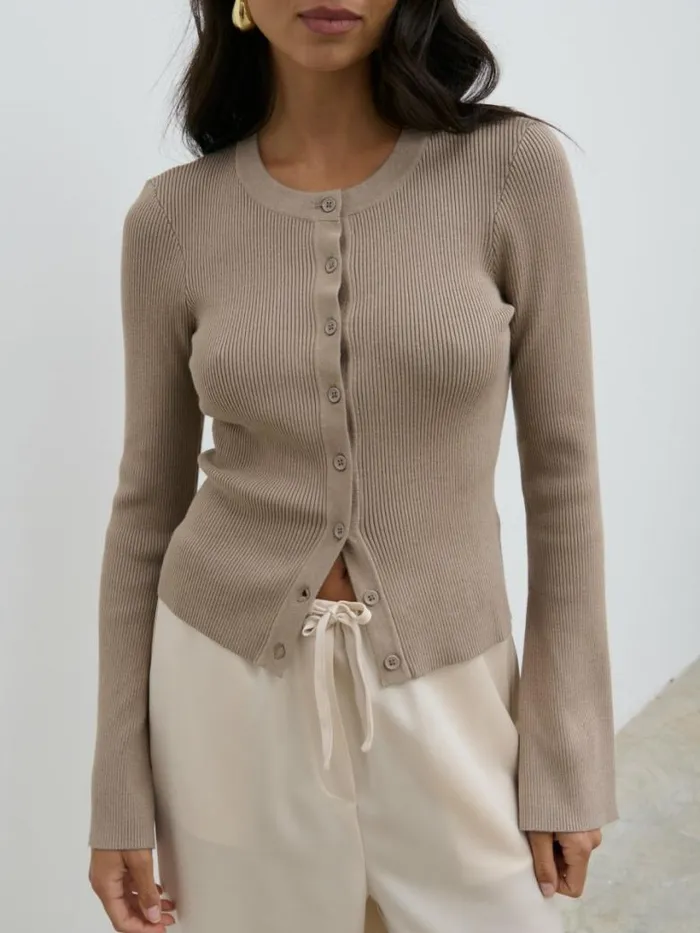 Pretty Lavish Knitwear Women Lacey Button Down Top Brown