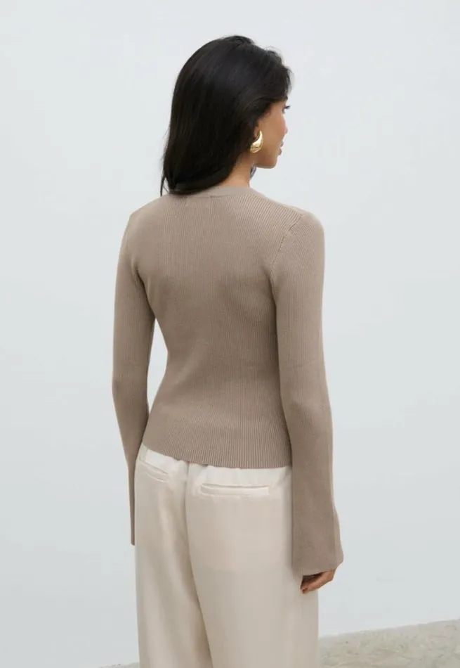 Pretty Lavish Knitwear Women Lacey Button Down Top Brown