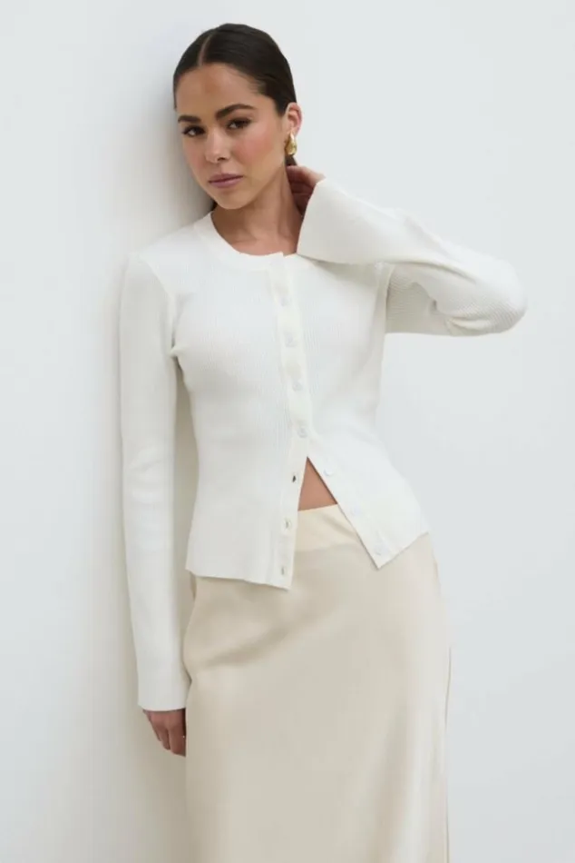 Pretty Lavish Knitwear Women Lacey Button Down Top Cream