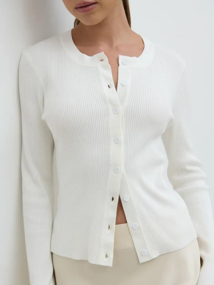 Pretty Lavish Knitwear Women Lacey Button Down Top Cream
