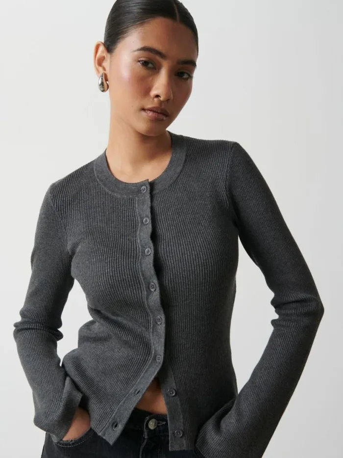 Pretty Lavish Knitwear Women Lacey Button Down Top Grey
