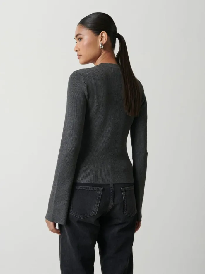 Pretty Lavish Knitwear Women Lacey Button Down Top Grey
