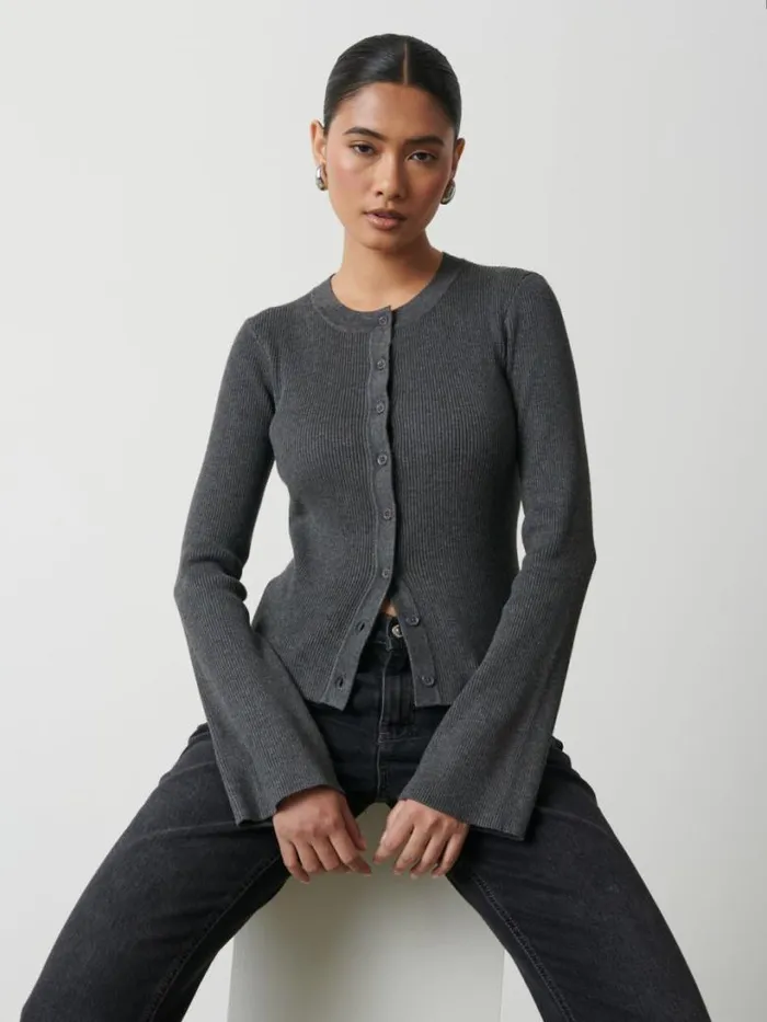 Pretty Lavish Knitwear Women Lacey Button Down Top Grey