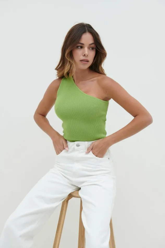 Pretty Lavish Knitwear Women Mckay One Shoulder Knit Top Green
