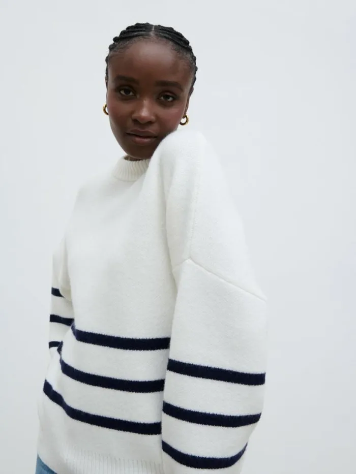 Pretty Lavish Knitwear Women Miller Stripe Knit Jumper Cream And Navy Stripe