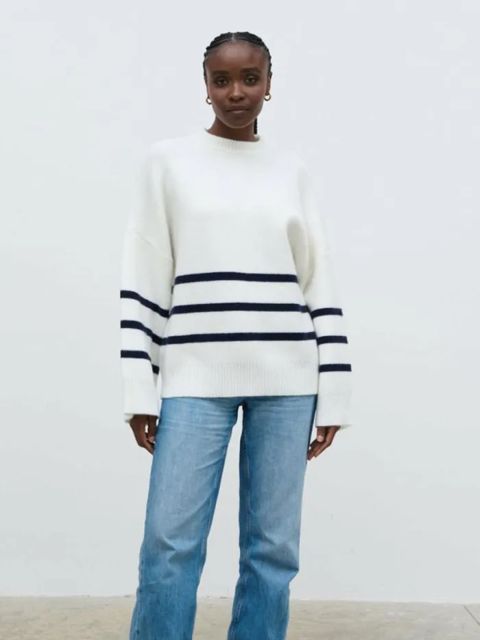 Pretty Lavish Knitwear Women Miller Stripe Knit Jumper Cream And Navy Stripe