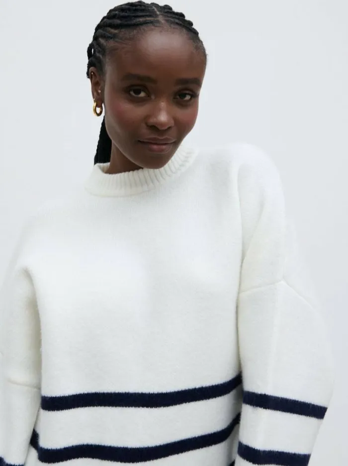 Pretty Lavish Knitwear Women Miller Stripe Knit Jumper Cream And Navy Stripe