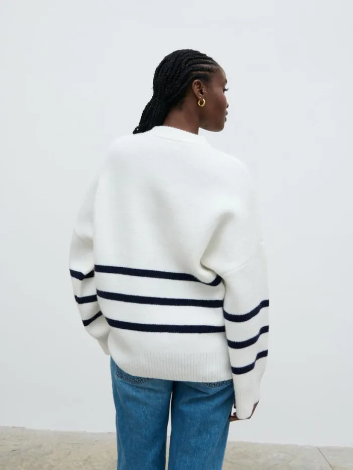Pretty Lavish Knitwear Women Miller Stripe Knit Jumper Cream And Navy Stripe