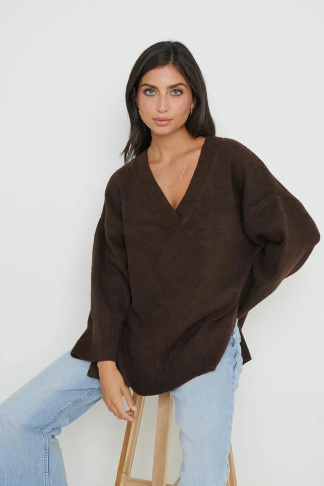 Pretty Lavish Knitwear Women Myla Oversized Jumper Brown