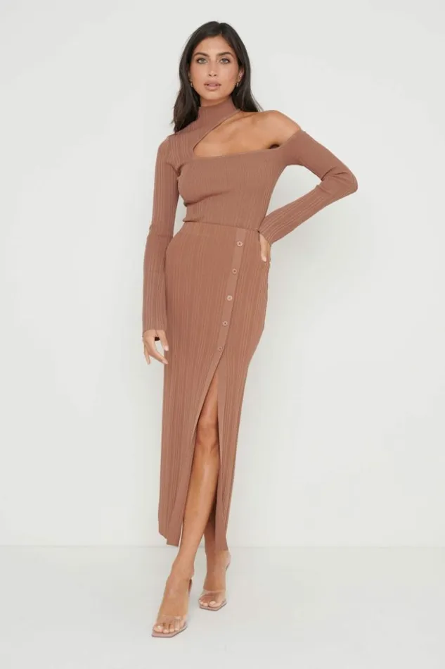 Pretty Lavish Knitwear Women Presley High Neck Cut Out Knit Top Brown