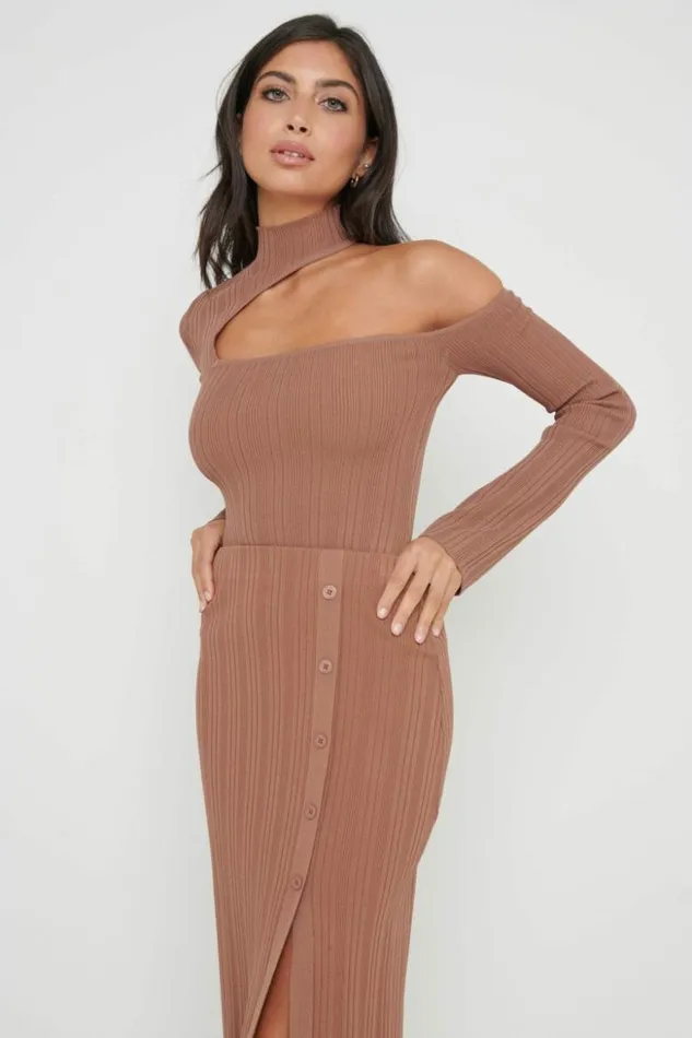 Pretty Lavish Knitwear Women Presley High Neck Cut Out Knit Top Brown