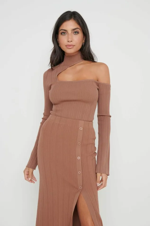 Pretty Lavish Knitwear Women Presley High Neck Cut Out Knit Top Brown