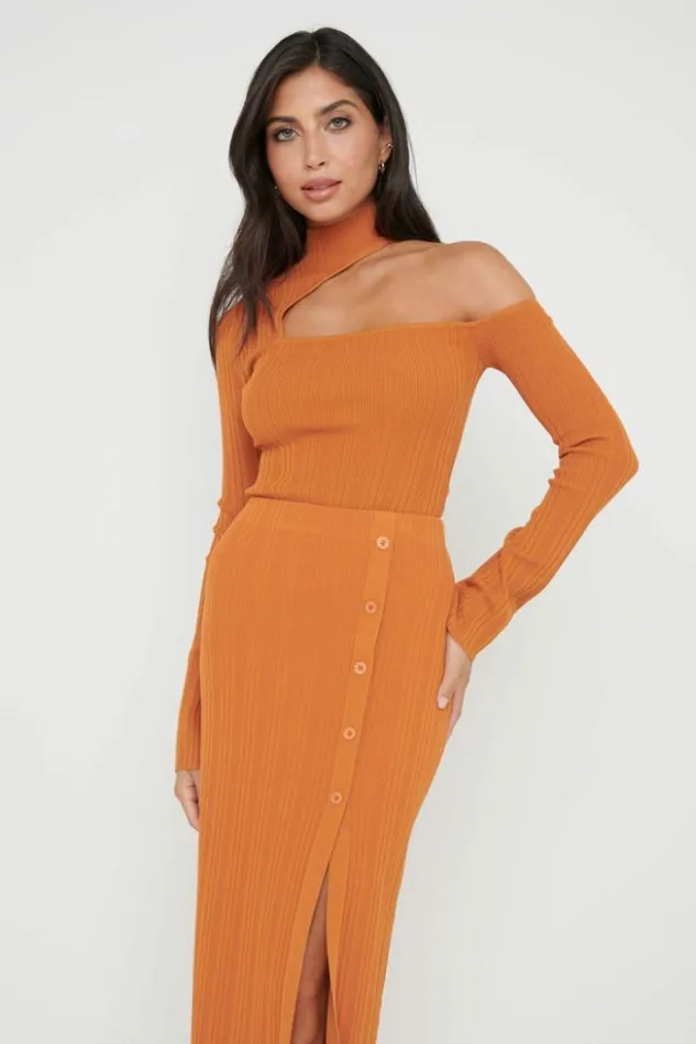 Pretty Lavish Knitwear Women Presley High Neck Cut Out Knit Top Orange