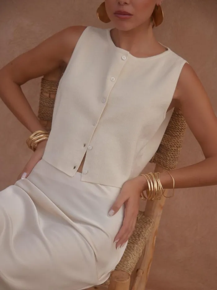 Pretty Lavish Knitwear Women Reese Knit Waistcoat Cream