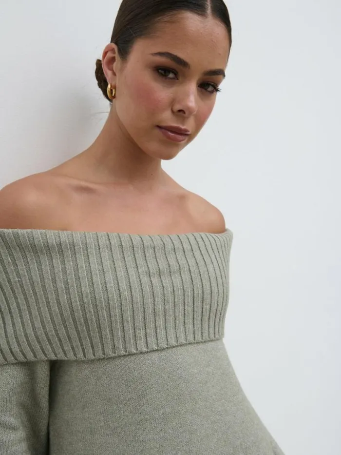 Pretty Lavish Knitwear Women Renee Chunky Knit Midaxi Dress Sage