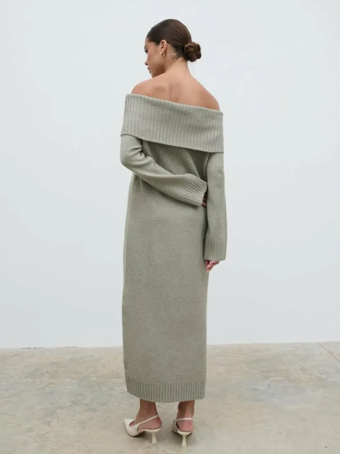 Pretty Lavish Knitwear Women Renee Chunky Knit Midaxi Dress Sage