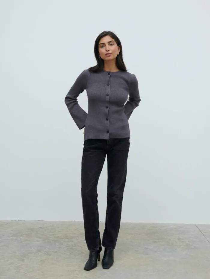 Pretty Lavish Knitwear Women Shyla Fitted Knit Cardigan Grey