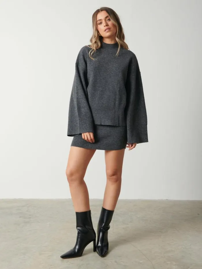 Pretty Lavish Knitwear Women Sloane Kimono Sleeve Jumper Grey