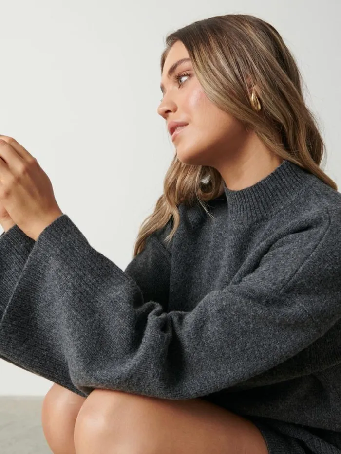 Pretty Lavish Knitwear Women Sloane Kimono Sleeve Jumper Grey