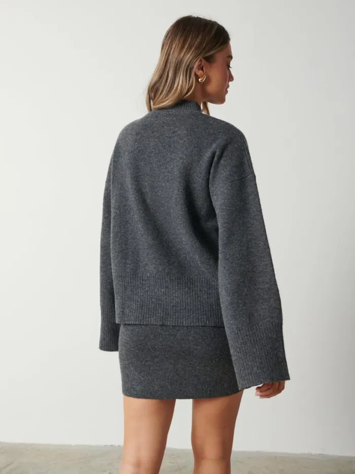 Pretty Lavish Knitwear Women Sloane Kimono Sleeve Jumper Grey