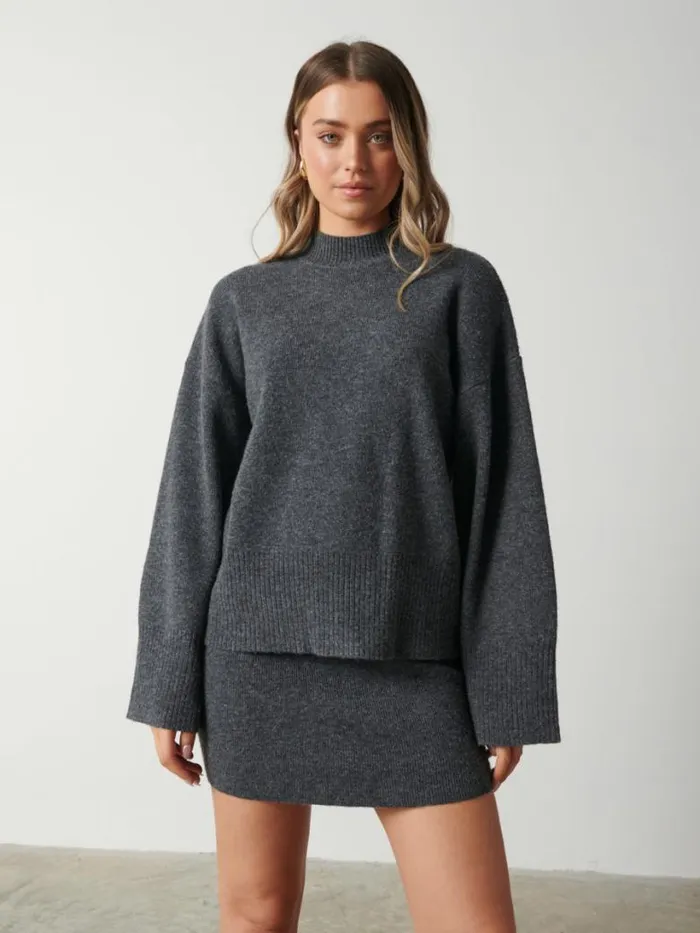 Pretty Lavish Knitwear Women Sloane Kimono Sleeve Jumper Grey