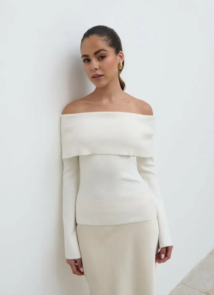 Pretty Lavish Knitwear Women Soreya Bardot Knit Top Cream