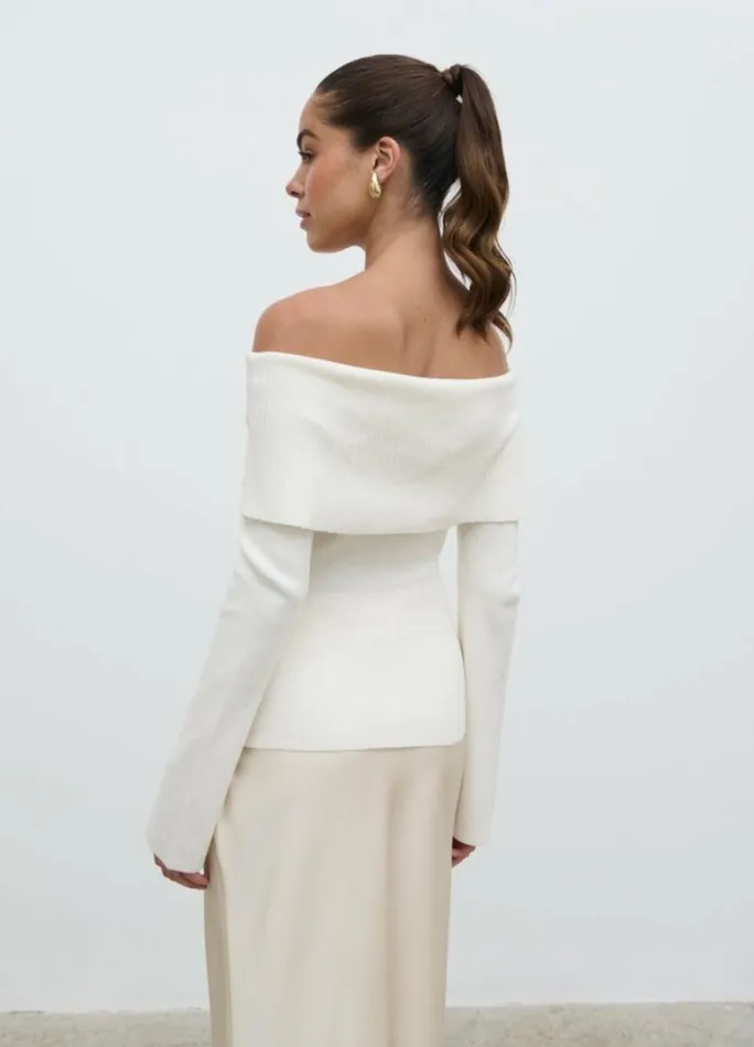 Pretty Lavish Knitwear Women Soreya Bardot Knit Top Cream