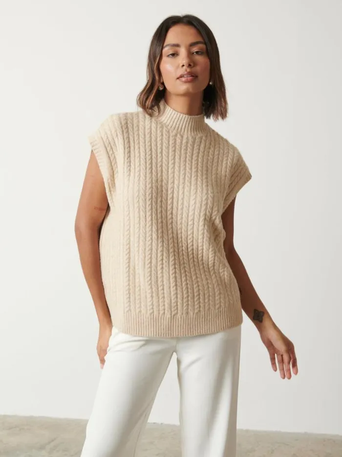 Pretty Lavish Knitwear Women Stevie Boxy Sleeveless Jumper Beige
