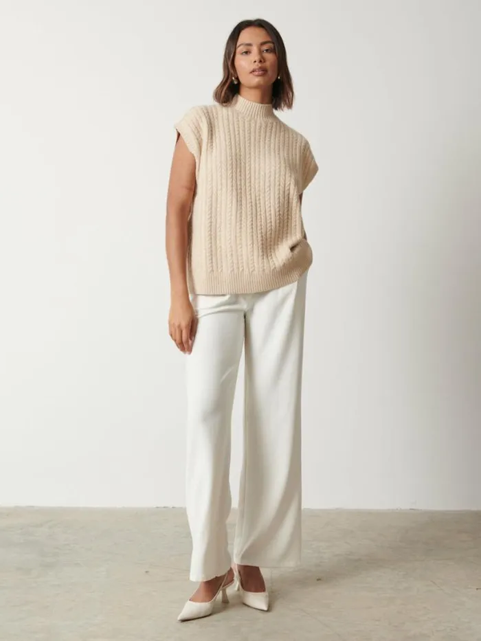 Pretty Lavish Knitwear Women Stevie Boxy Sleeveless Jumper Beige