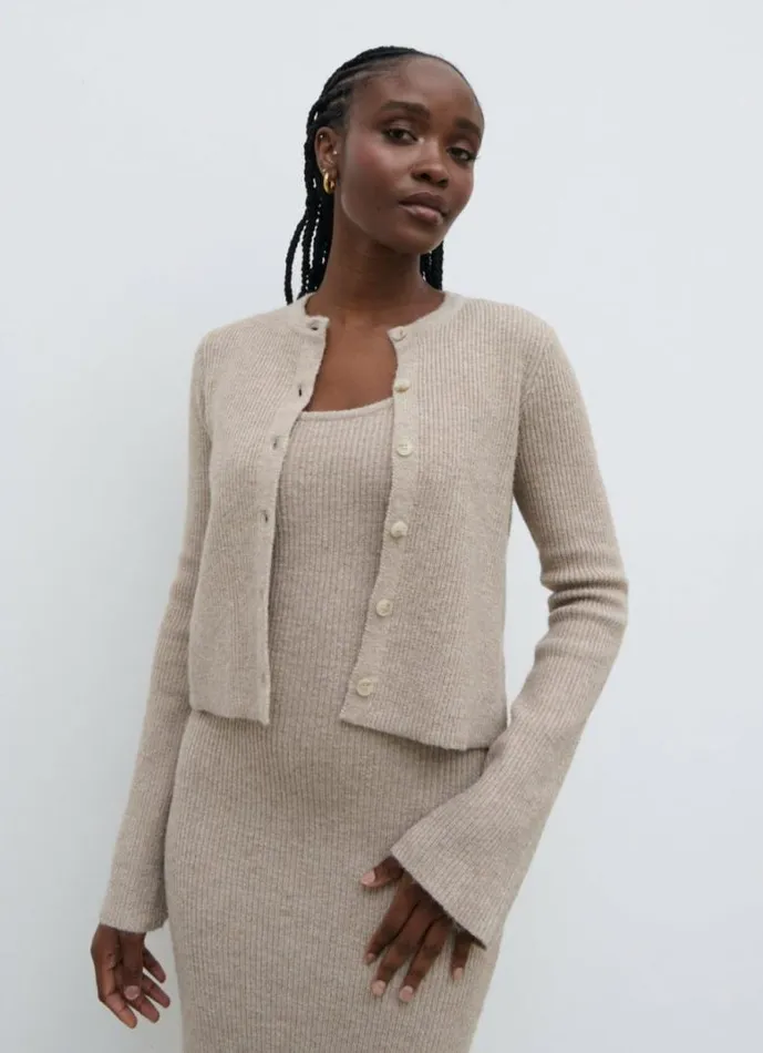 Pretty Lavish Knitwear Women Winnie Slim Fit Knit Cardigan Beige