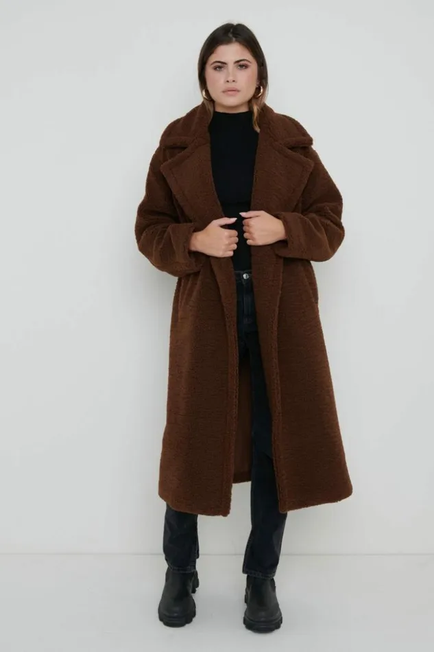 Pretty Lavish Outerwear Women Teddy Oversized Coat Brown