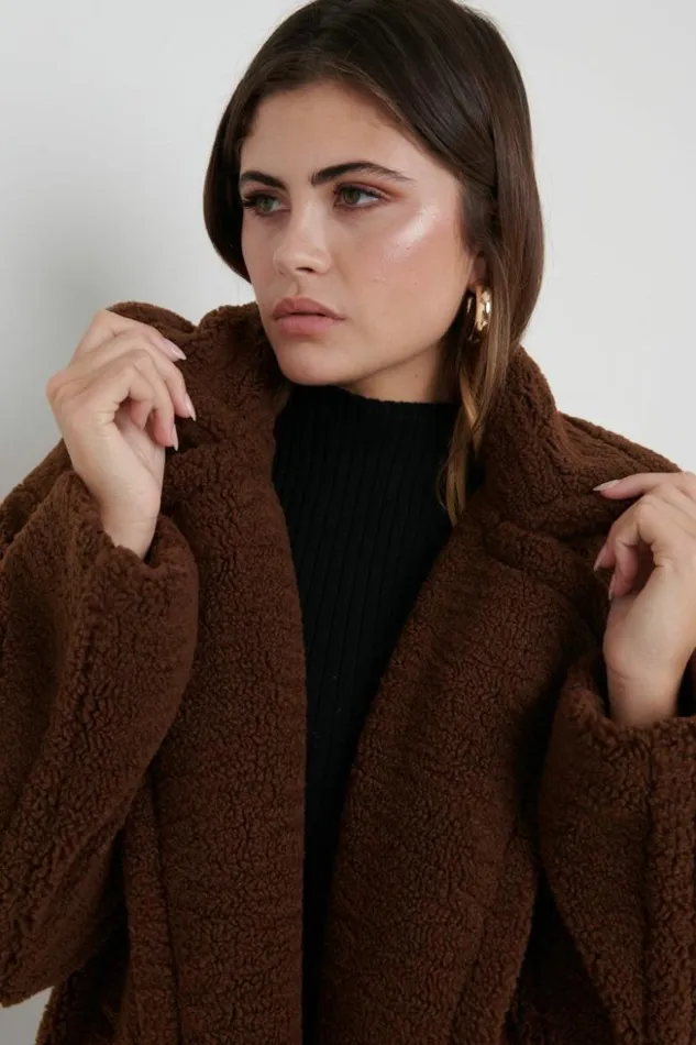 Pretty Lavish Outerwear Women Teddy Oversized Coat Brown