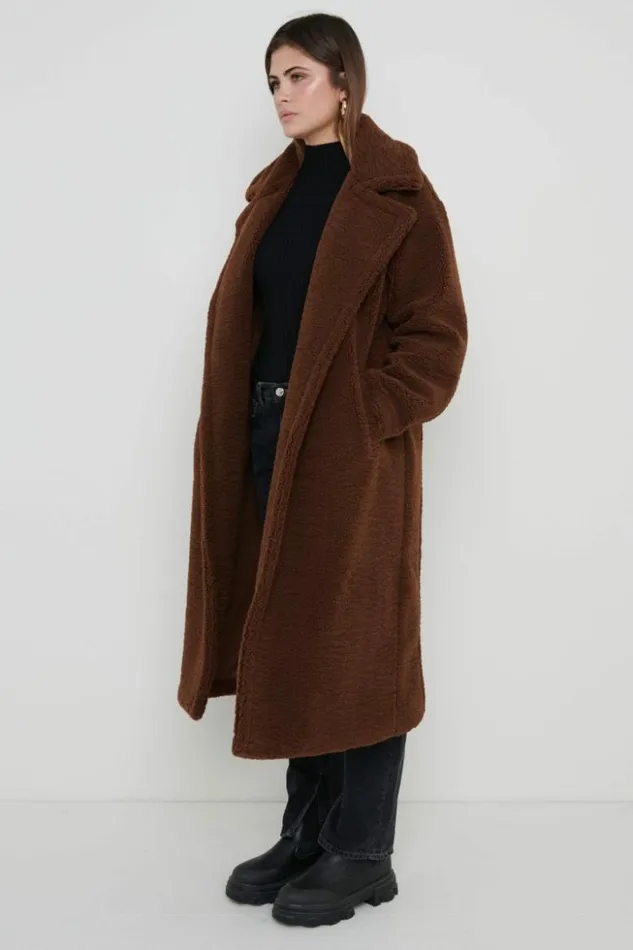 Pretty Lavish Outerwear Women Teddy Oversized Coat Brown