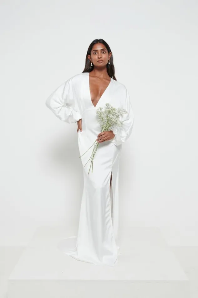 Pretty Lavish Satin Bridesmaid Dresses Women Alexis Maxi Dress Ivory