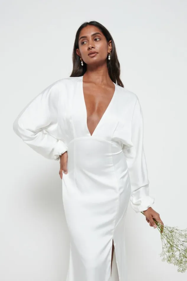 Pretty Lavish Satin Bridesmaid Dresses Women Alexis Maxi Dress Ivory