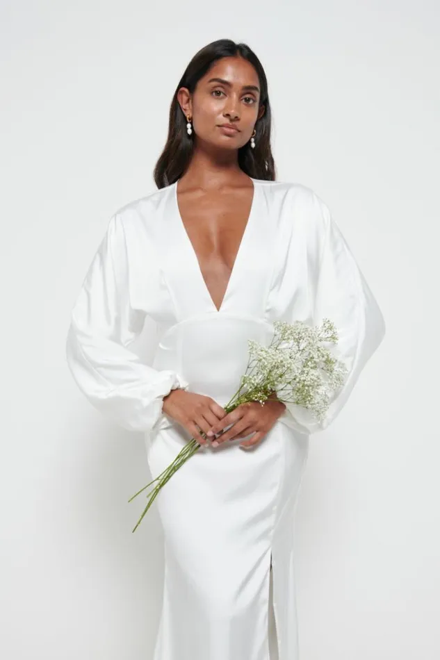 Pretty Lavish Satin Bridesmaid Dresses Women Alexis Maxi Dress Ivory