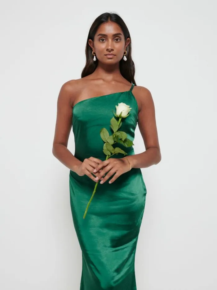 Pretty Lavish Satin Bridesmaid Dresses Women Amelia Maxi Bridesmaid Dress Emerald