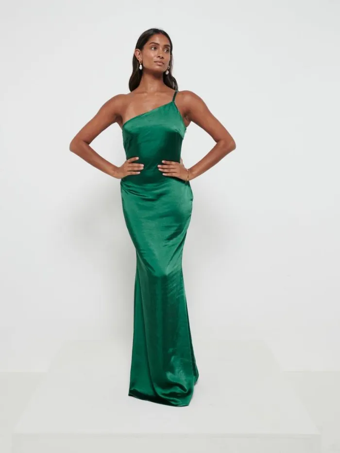 Pretty Lavish Satin Bridesmaid Dresses Women Amelia Maxi Bridesmaid Dress Emerald
