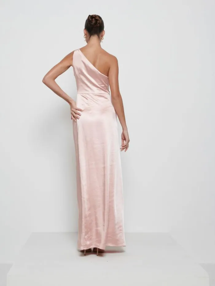 Pretty Lavish Satin Bridesmaid Dresses Women Amelia Ruched Maxi Bridesmaid Dress Matte True Blush