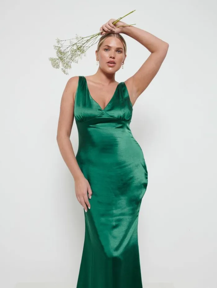 Pretty Lavish Satin Bridesmaid Dresses Women Esmee Maxi Bridesmaid Dress Emerald