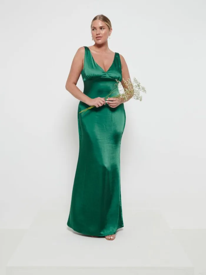 Pretty Lavish Satin Bridesmaid Dresses Women Esmee Maxi Bridesmaid Dress Emerald