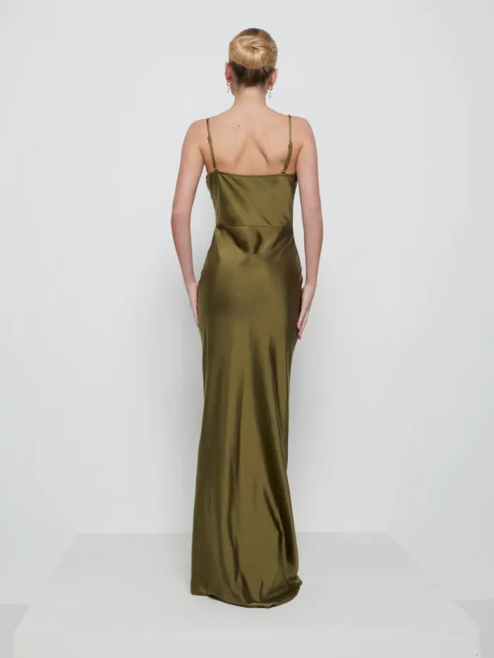 Pretty Lavish Satin Bridesmaid Dresses Women Keisha Maxi Bridesmaid Dress Dark Olive