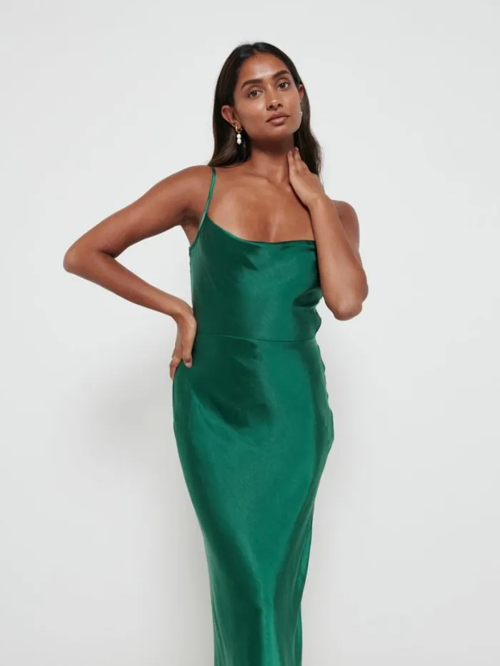 Pretty Lavish Satin Bridesmaid Dresses Women Keisha Maxi Bridesmaid Dress Emerald