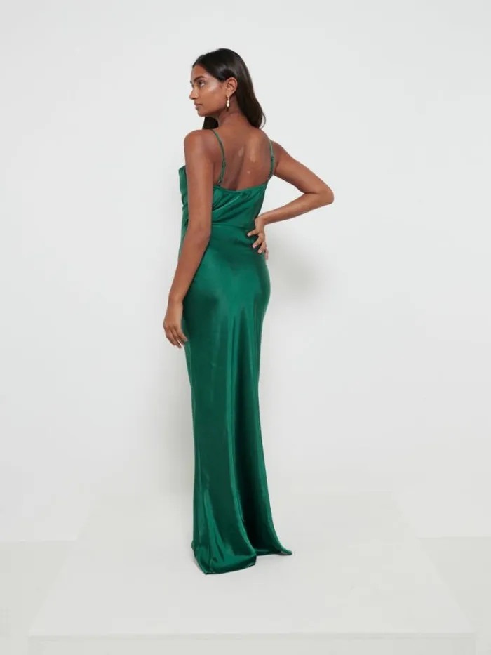Pretty Lavish Satin Bridesmaid Dresses Women Keisha Maxi Bridesmaid Dress Emerald