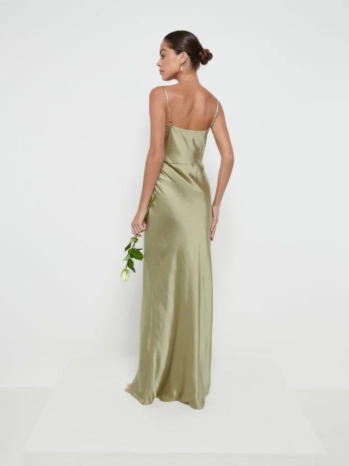 Pretty Lavish Satin Bridesmaid Dresses Women Keisha Maxi Bridesmaid Dress Olive