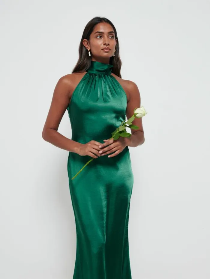 Pretty Lavish Satin Bridesmaid Dresses Women Odelle Maxi Bridesmaid Dress Emerald