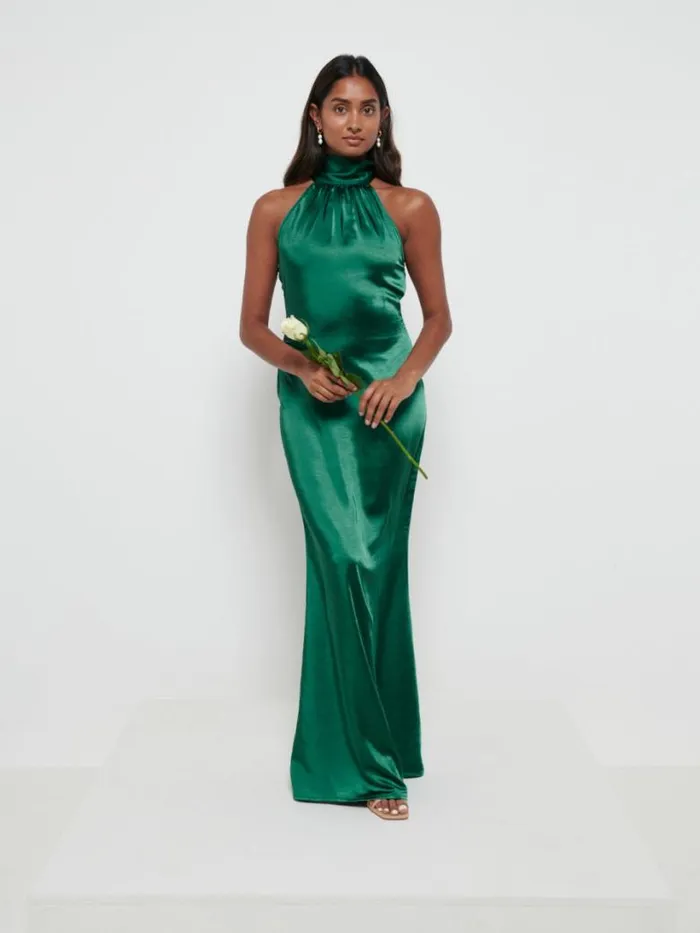 Pretty Lavish Satin Bridesmaid Dresses Women Odelle Maxi Bridesmaid Dress Emerald