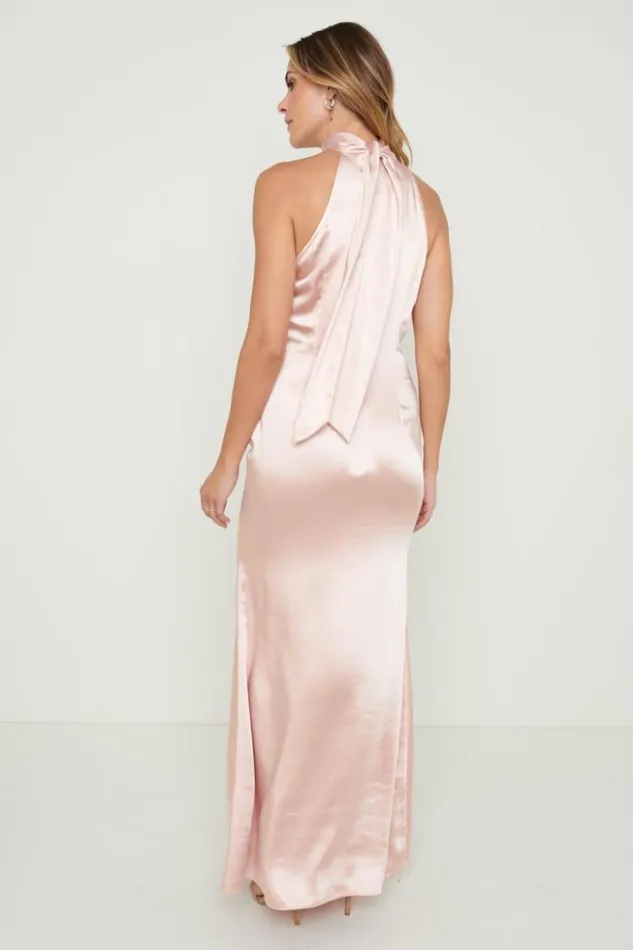 Pretty Lavish Satin Bridesmaid Dresses Women Odelle Maxi Bridesmaid Dress Matte True Blush