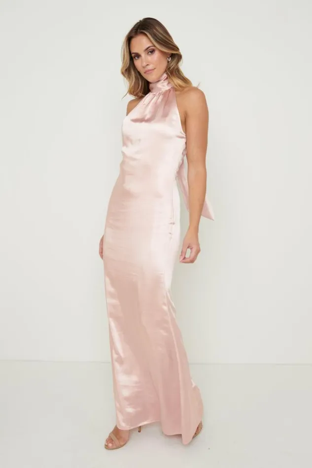 Pretty Lavish Satin Bridesmaid Dresses Women Odelle Maxi Bridesmaid Dress Matte True Blush