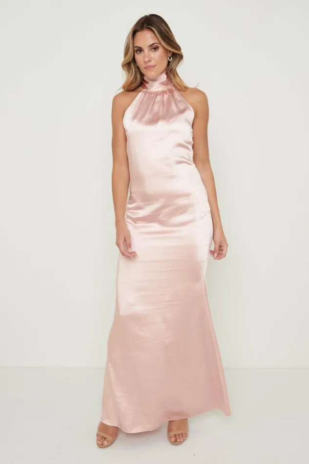 Pretty Lavish Satin Bridesmaid Dresses Women Odelle Maxi Bridesmaid Dress Matte True Blush